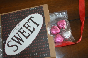 The "Sweet" was cut out on the Cricut. I used the opening of the bag to put some candy for them.  